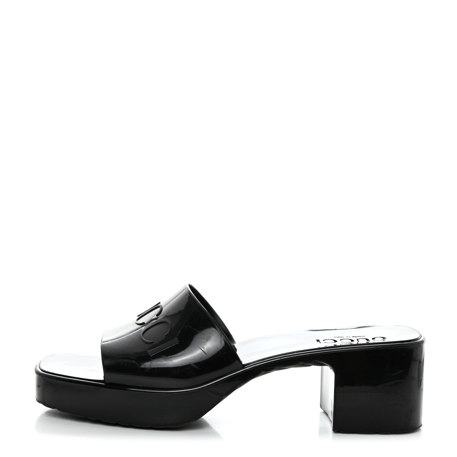Gucci Rubber Gucci Logo Womens Platform 20/60mm Slide Sandals 37 Black 1 of 10
