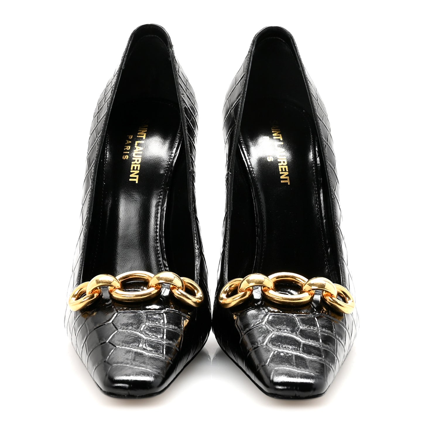 Calfskin Crocodile Embossed Silvana 110mm Pumps 39.5 Black