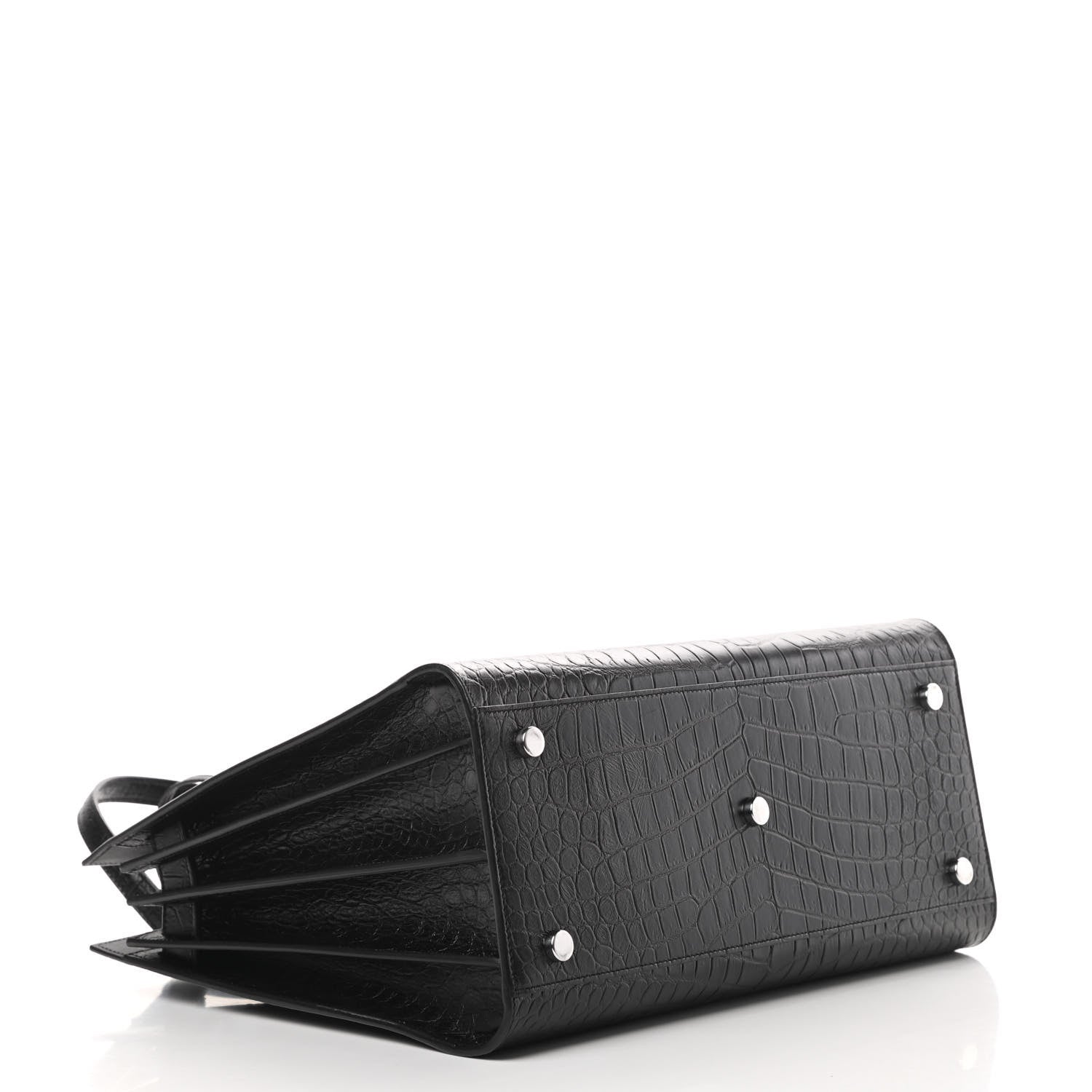 Saint Laurent Calfskin Crocodile Embossed Small Sac de Jour Black 4 of 12