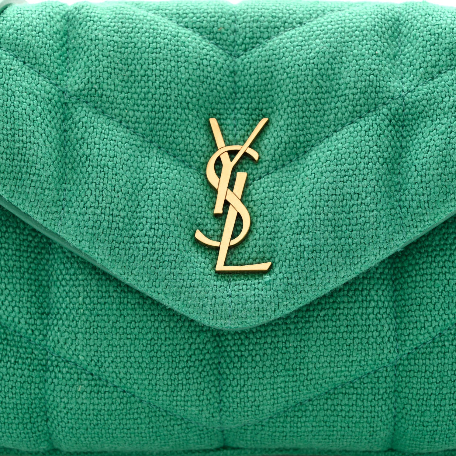 Saint Laurent Canvas Quilted Toy Loulou Puffer Monogram Chain Satchel Basil 8 of 10