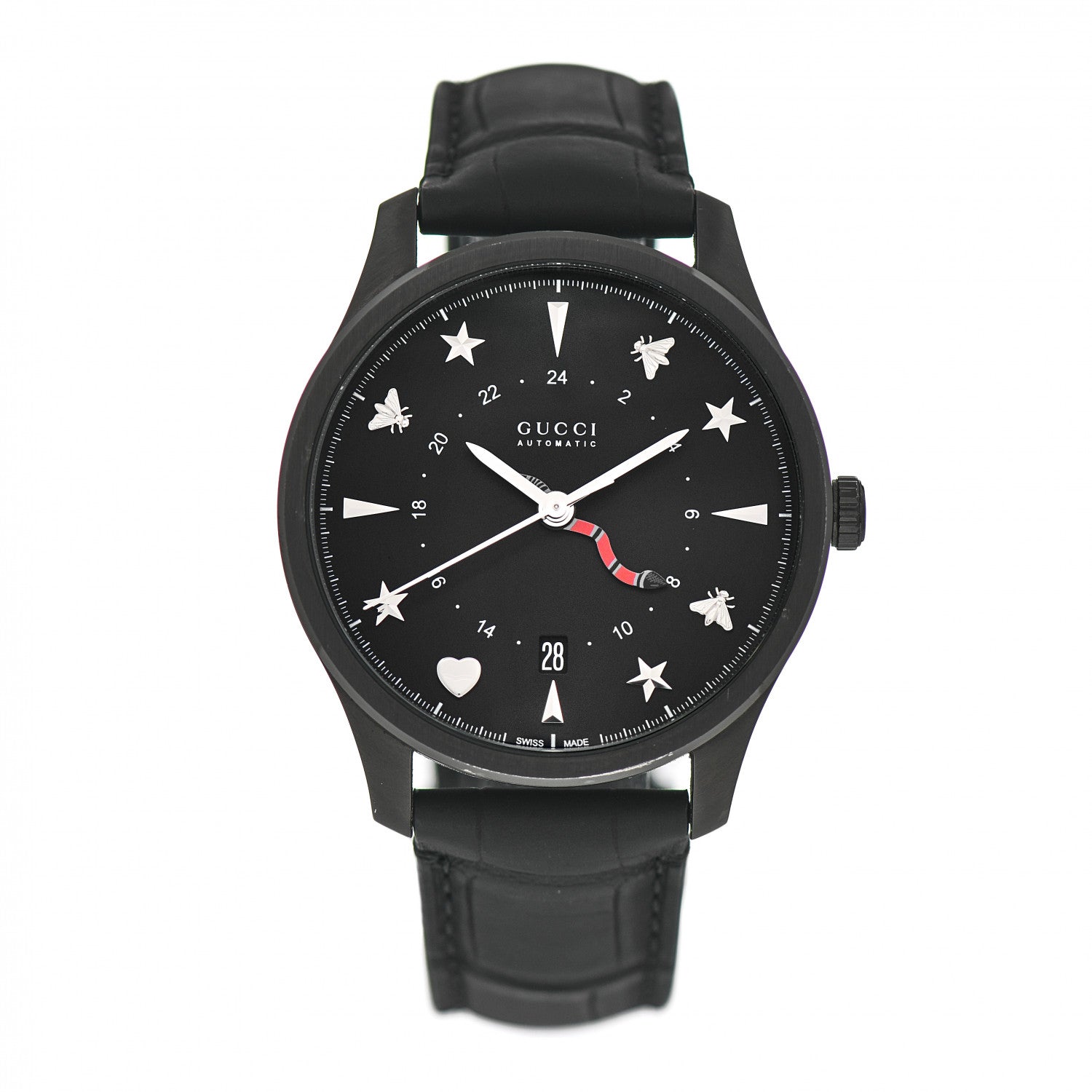 Gucci Stainless Steel Alligator 40mm G-Timeless GMT Snake Hand Automatic Watch Black 1 of 5