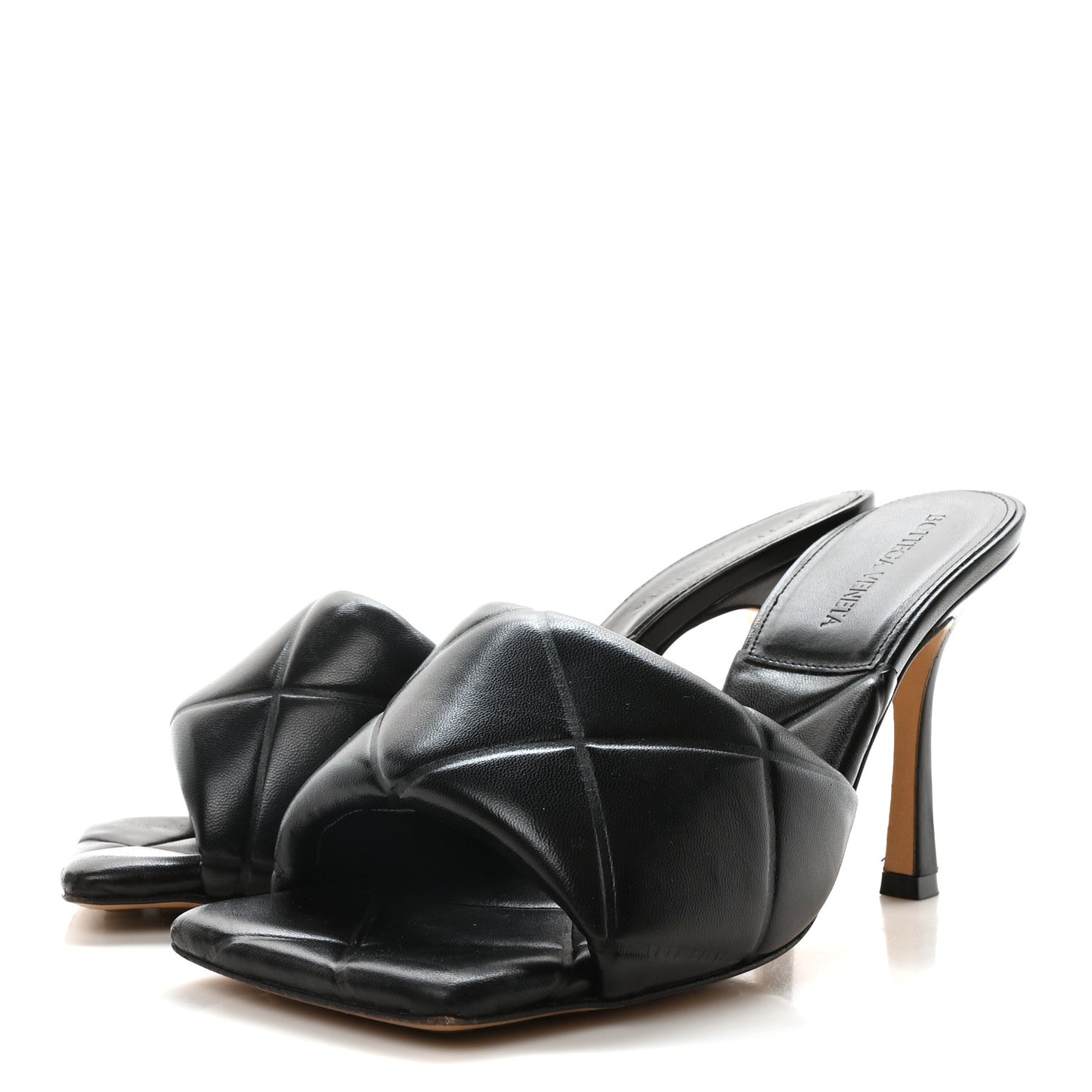 Nappa Quilted Rubber Lido Mule Sandals 38 Black