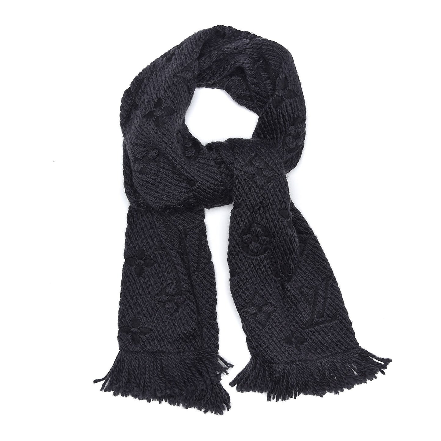 Wool Silk Logomania Scarf Charcoal Grey