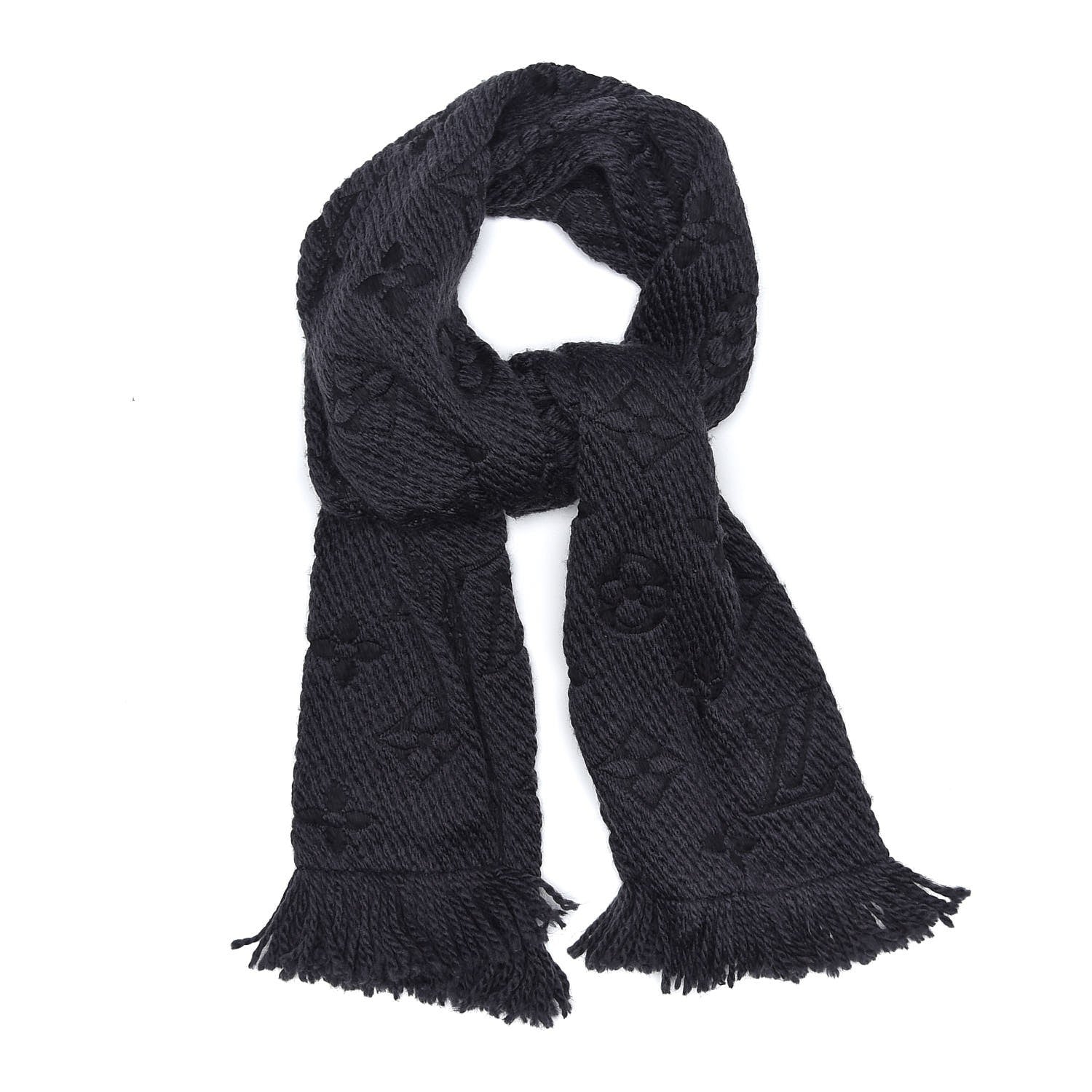 Louis Vuitton Wool Silk Logomania Scarf Charcoal Grey 1 of 3