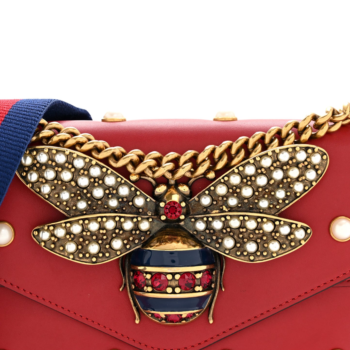 Nappa Pearl Studded Mini Queen Margaret Broadway Shoulder Bag Hibiscus Red