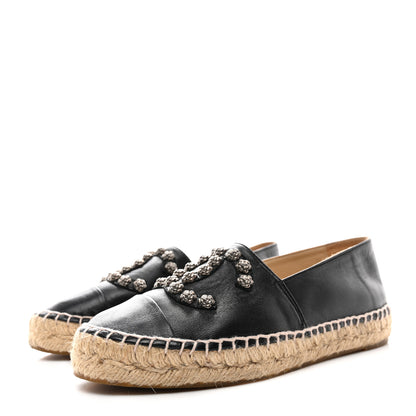 Chanel Lambskin Camellia CC Stud Espadrilles 36 Black 3 of 9