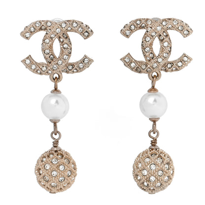 Chanel Pearl Crystal CC Drop Earrings Gold 1 of 5