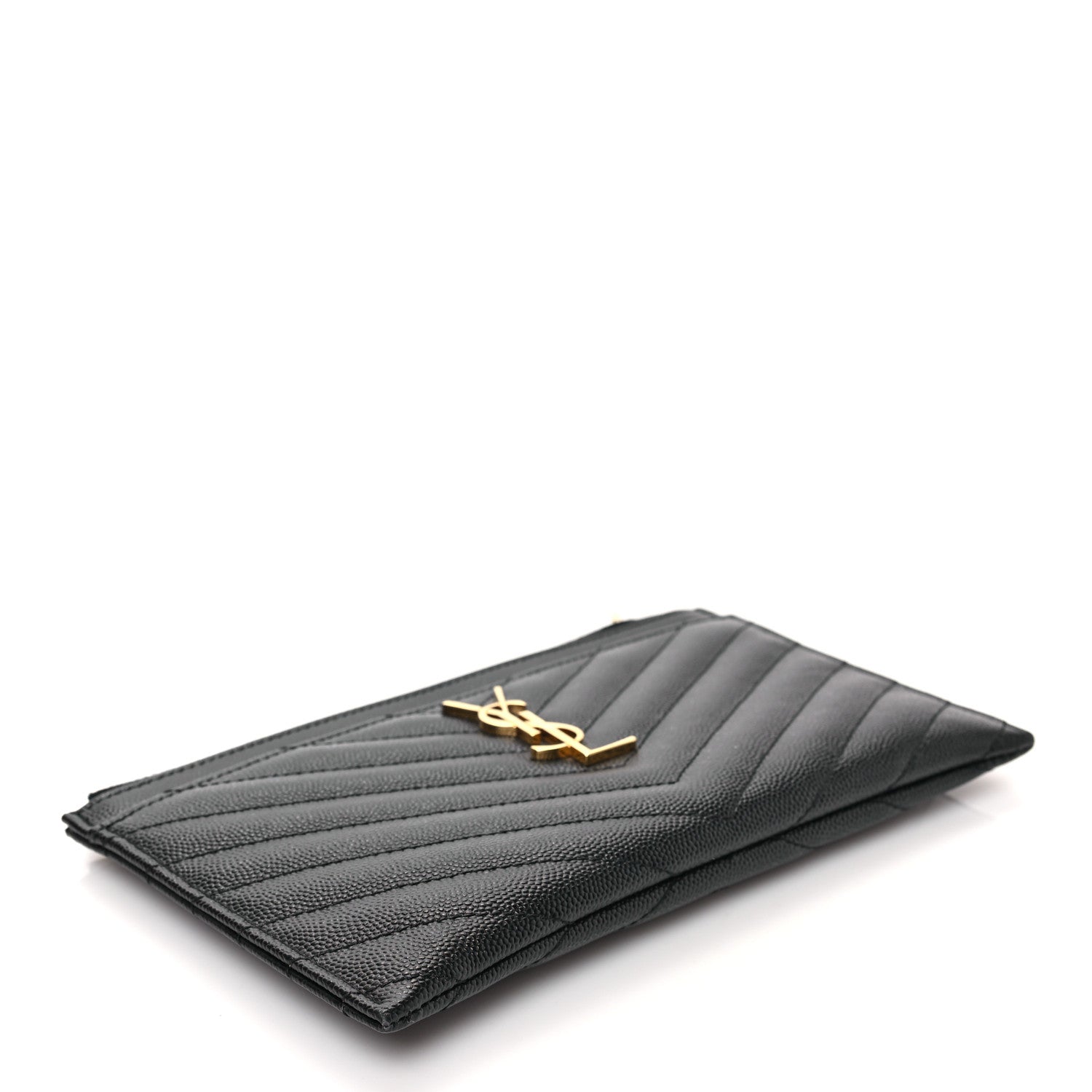 Saint Laurent Grain De Poudre Chevron Monogram Bill Pouch Black 4 of 6