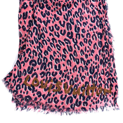 Louis Vuitton Cashmere Silk Leopard Etole Stole Corail 3 of 4