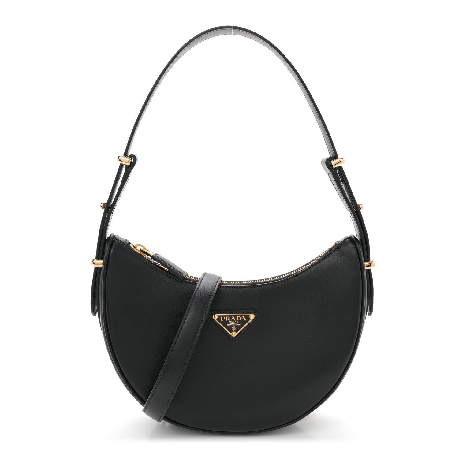 Prada Soft Calfskin Arque Shoulder Bag Black 1 of 9
