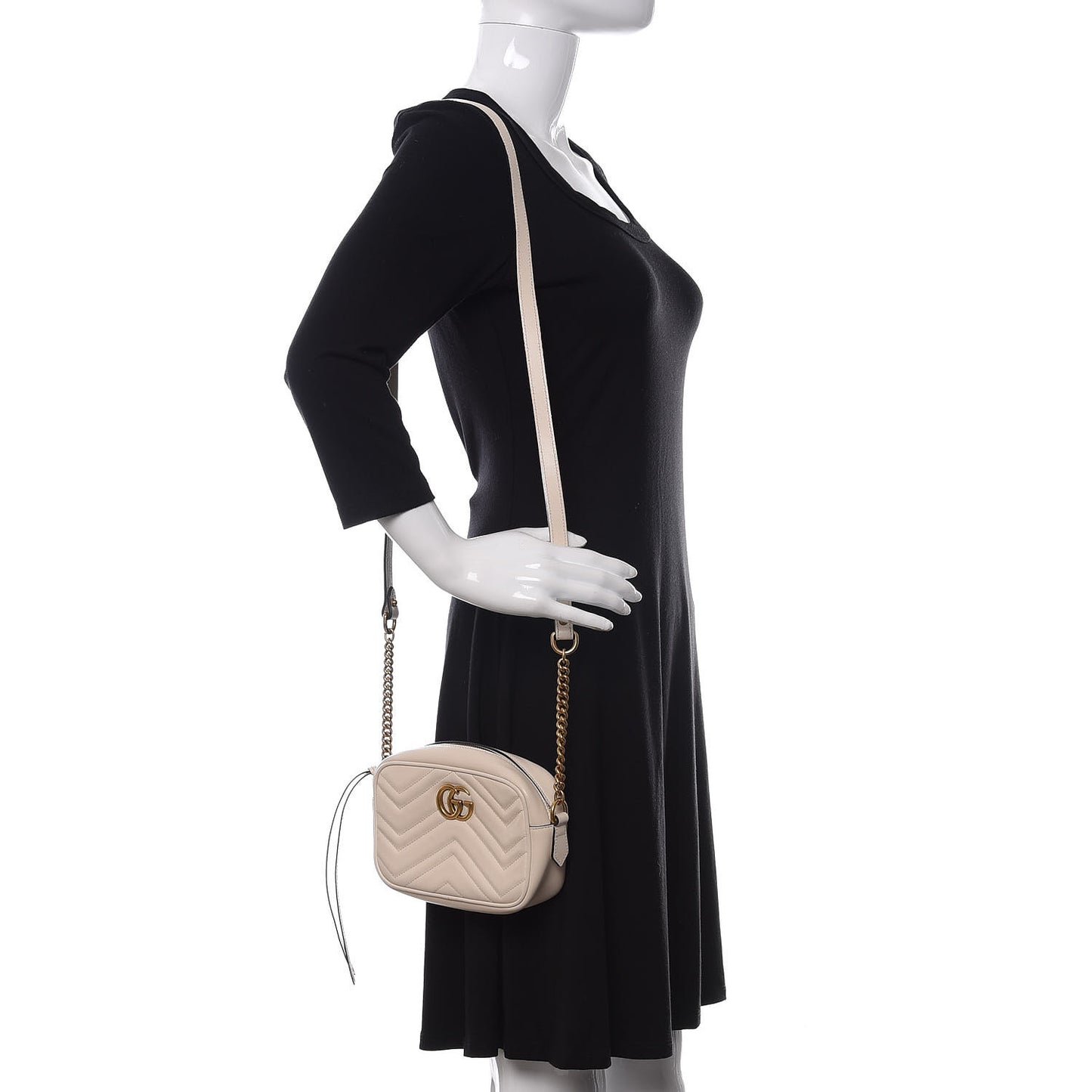 Calfskin Matelasse Mini GG Marmont Chain Shoulder Bag White