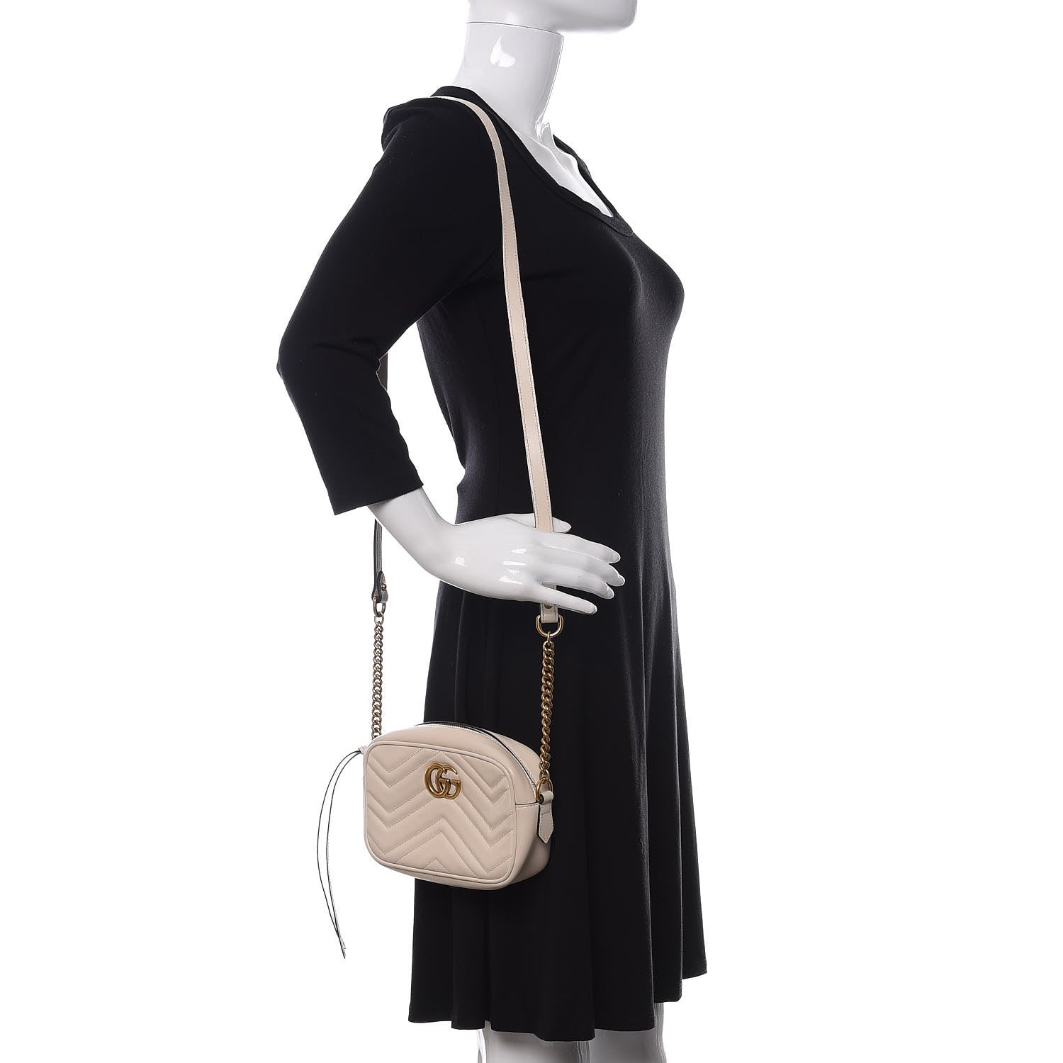 Gucci Calfskin Matelasse Mini GG Marmont Chain Shoulder Bag White 2 of 12