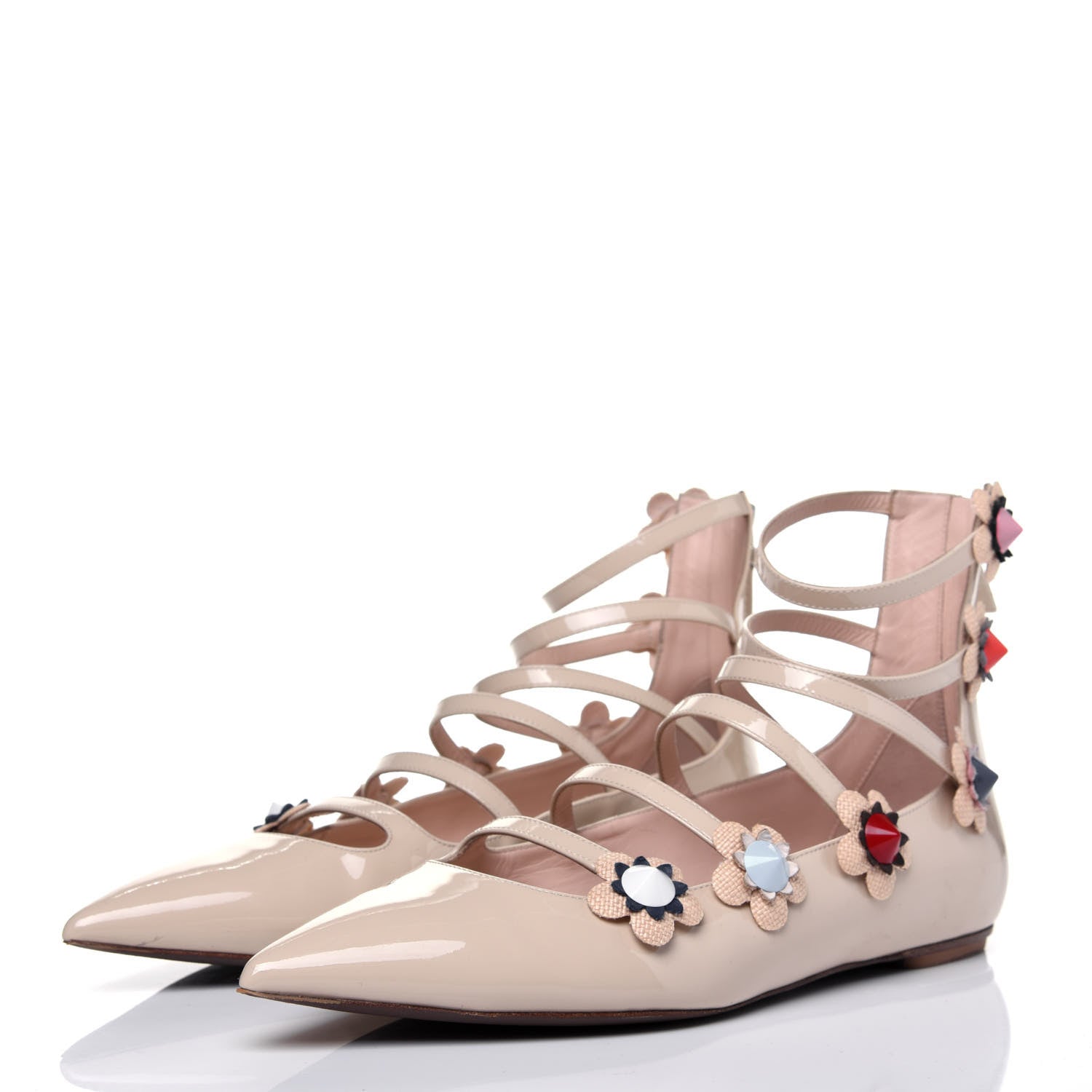 Fendi Patent Flowerland Strappy Flats 39.5 Nude 3 of 12