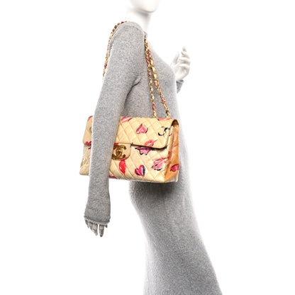 Chanel Coated Canvas Quilted Lips and Kisses Graffiti XL Jumbo Single Flap White Multicolor 2 of 10