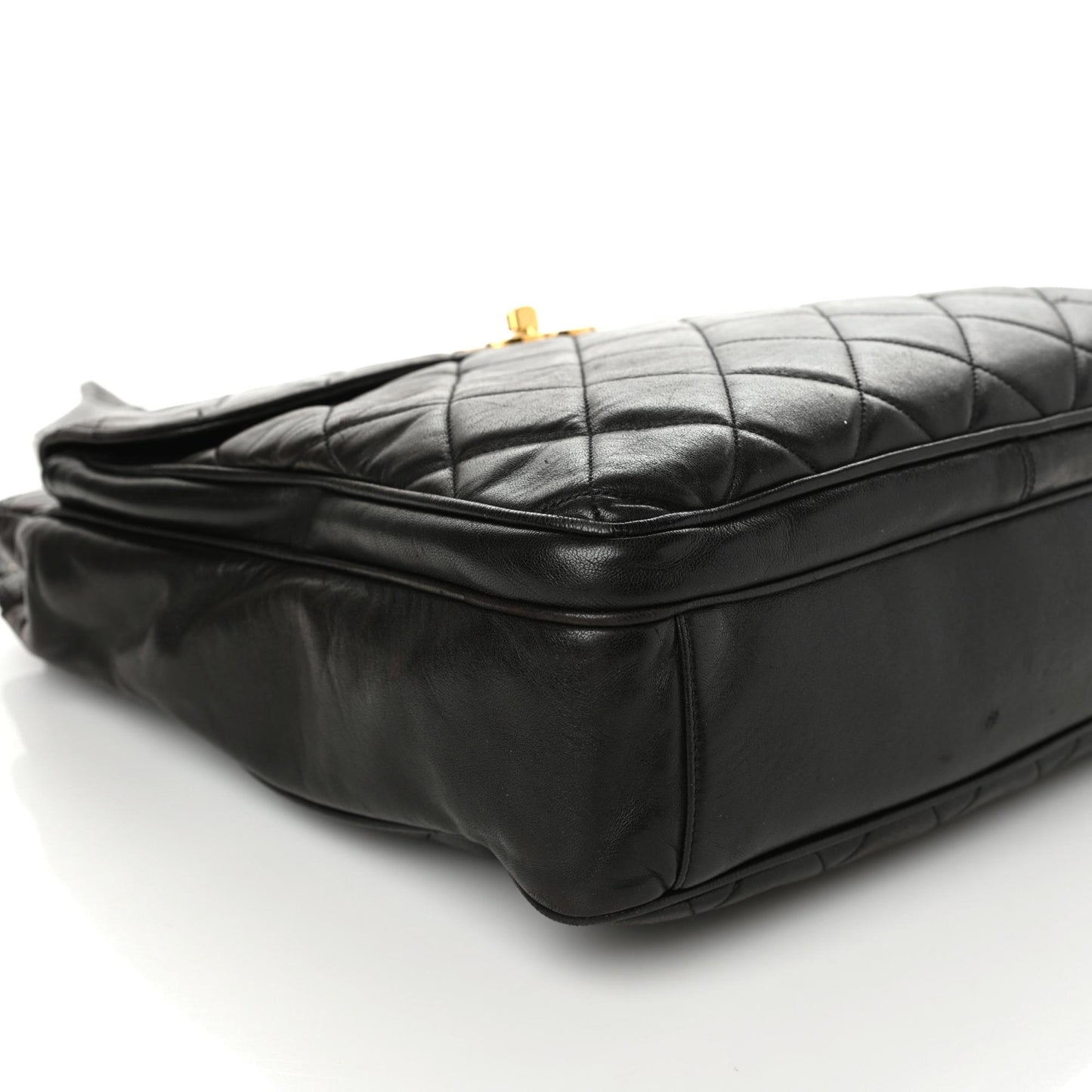 Lambskin Quilted Front Pocket Shopping Tote Black