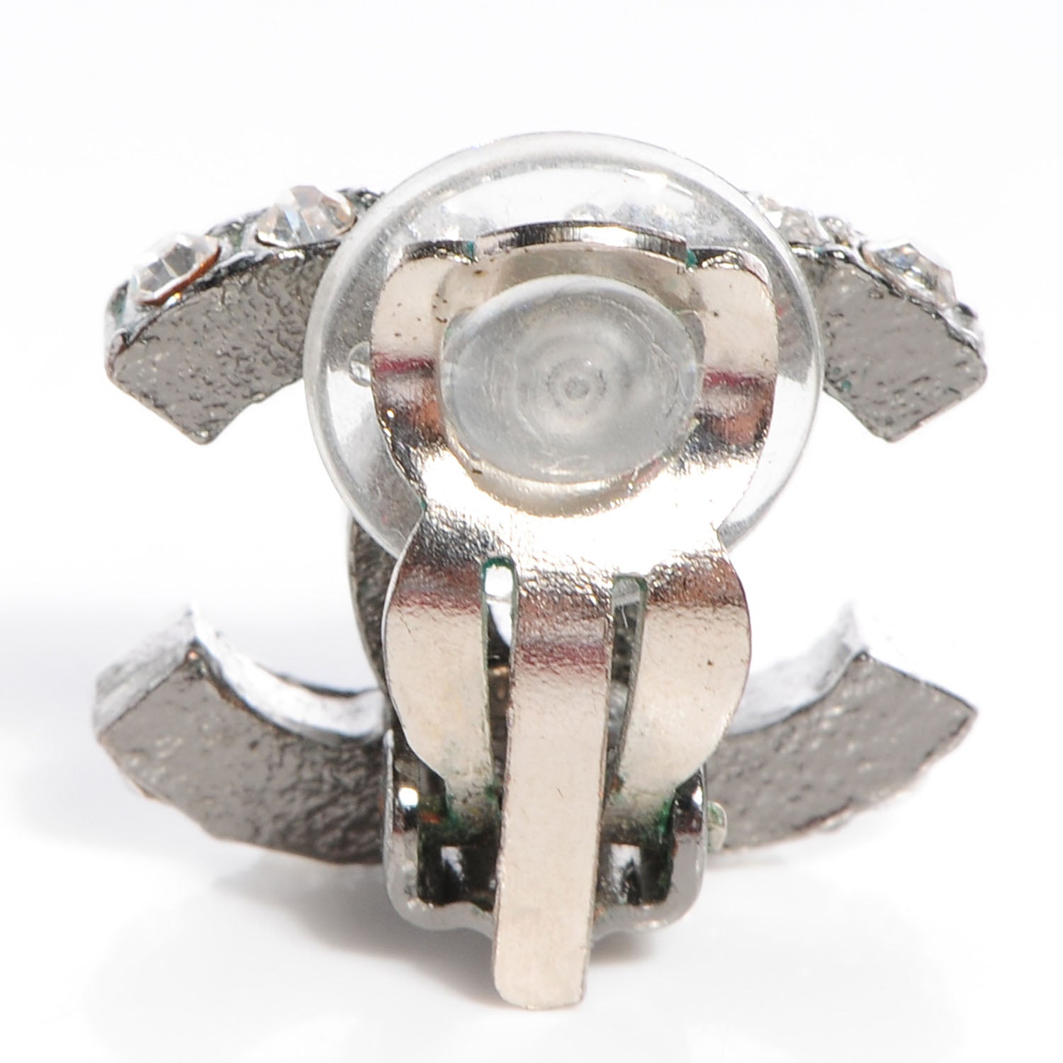 Chanel Crystal CC Clip On Earrings Dark Silver 3 of 5