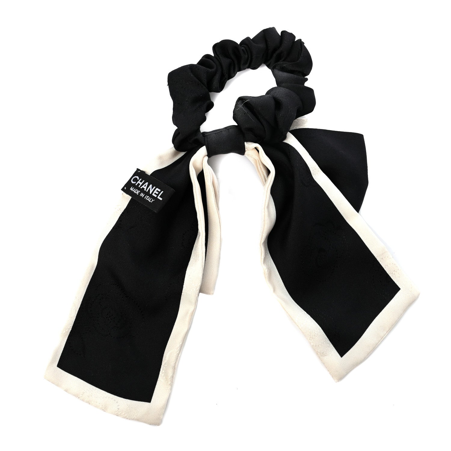 Chanel Silk Hair Tie Black Ivory 3 of 5