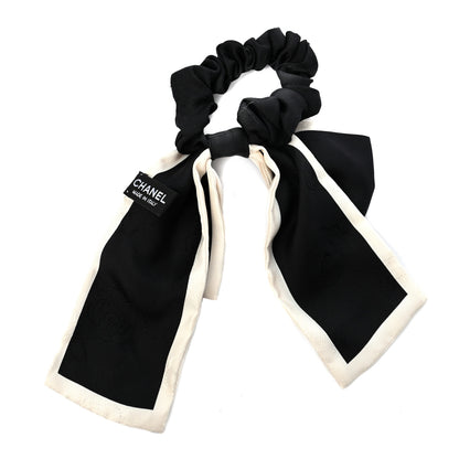 Chanel Silk Hair Tie Black Ivory 3 of 5