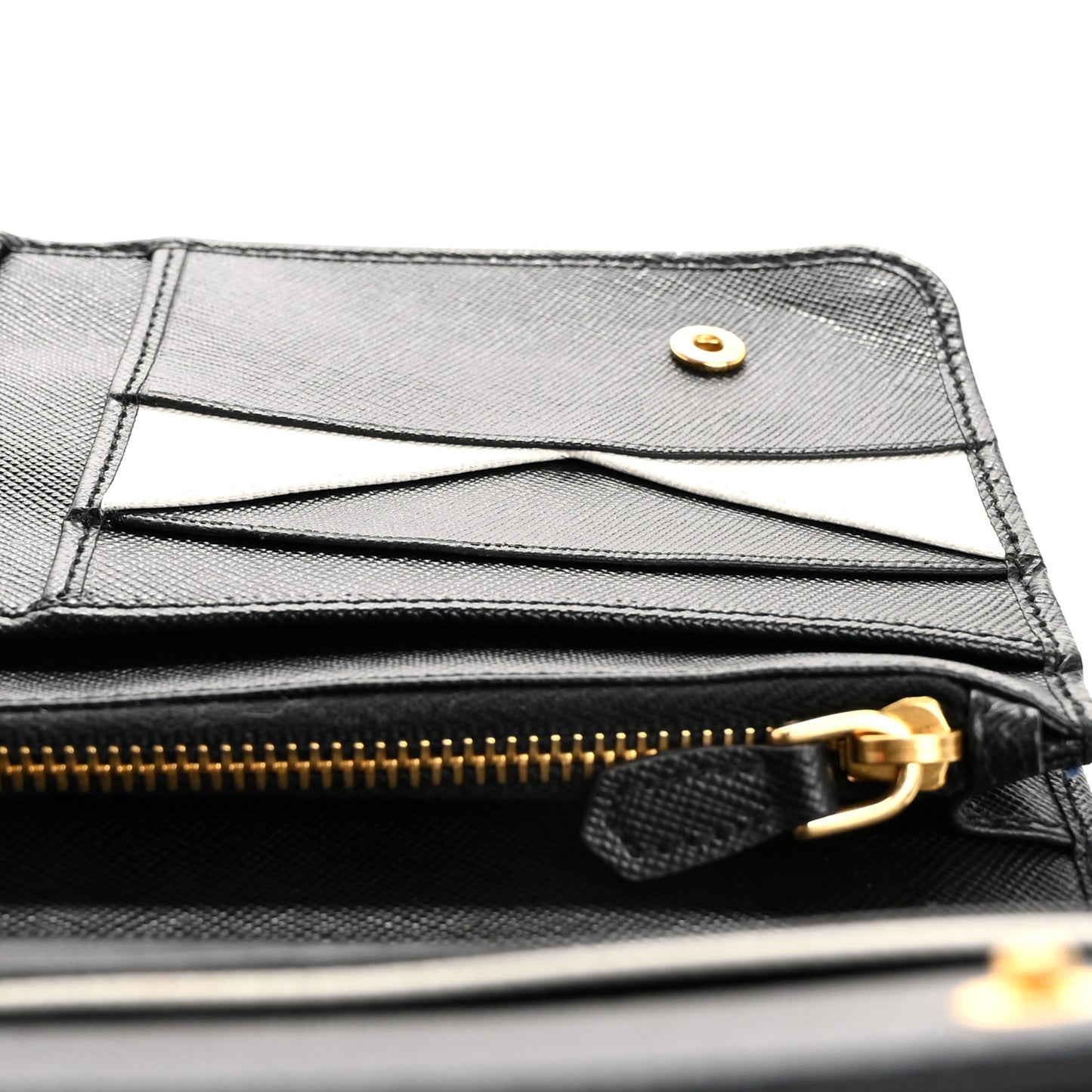Saffiano Metal Continental Flap Wallet Black White