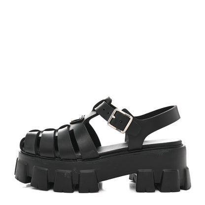 Prada Foam Rubber Triangle Logo Monolith 55mm Cage Sandals 37 Black 1 of 12