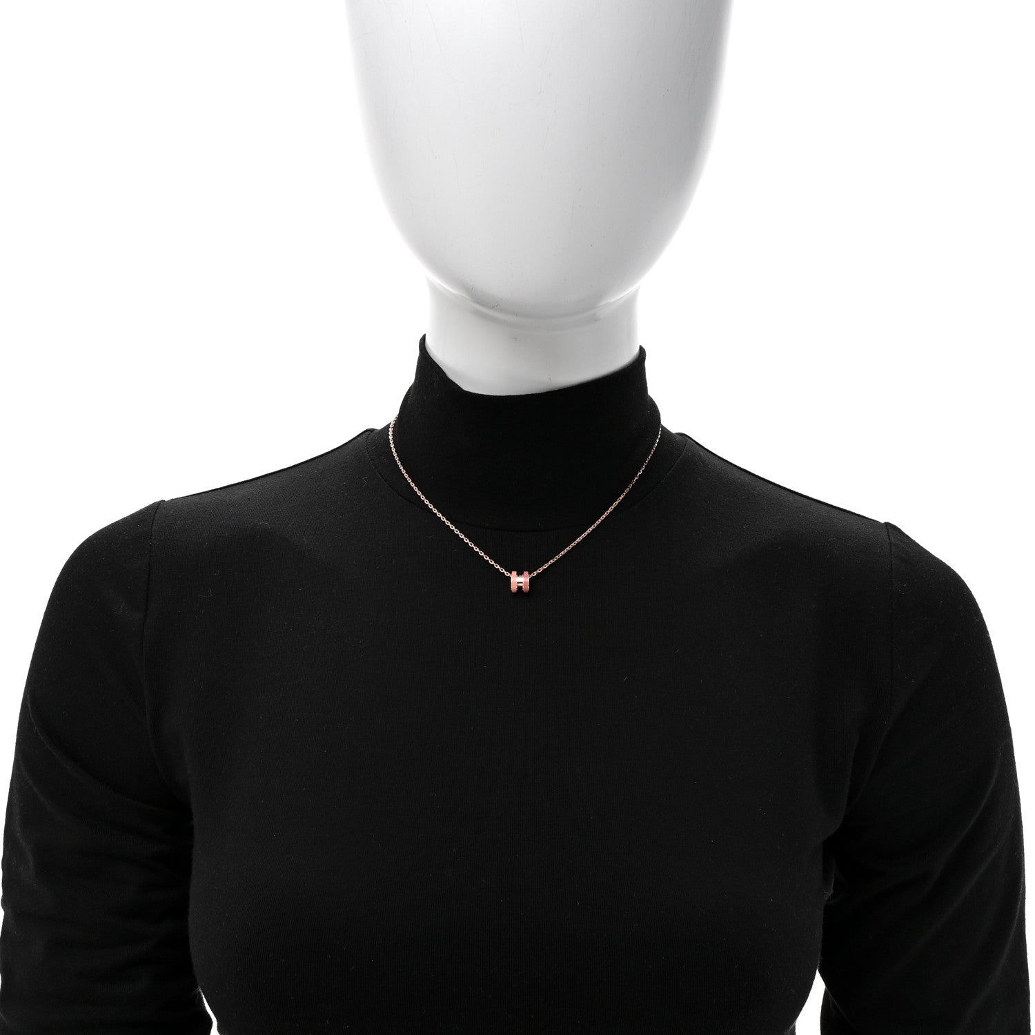 Hermes Lacquered Rose Gold Mini Pop H Pendant Necklace Rose Dragee 2 of 7