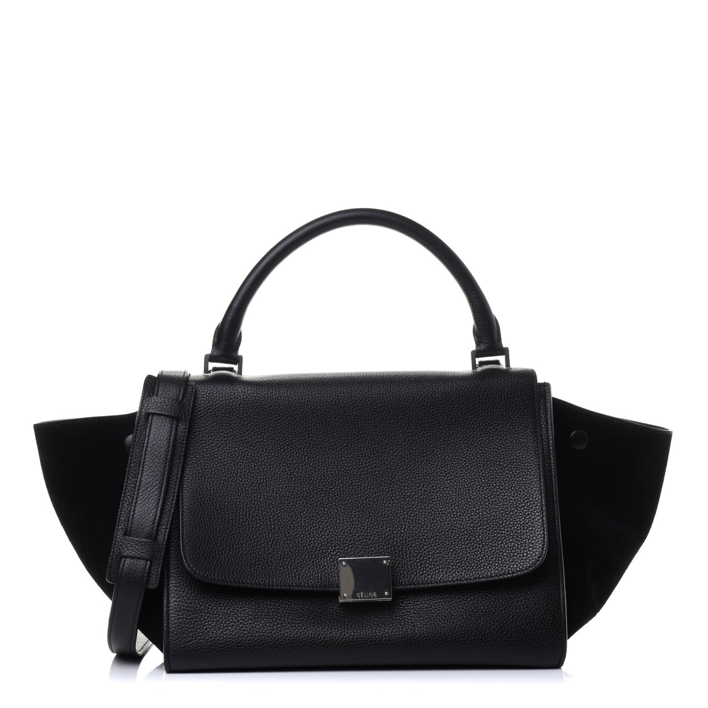 Drummed Calfskin Suede Small Trapeze Black