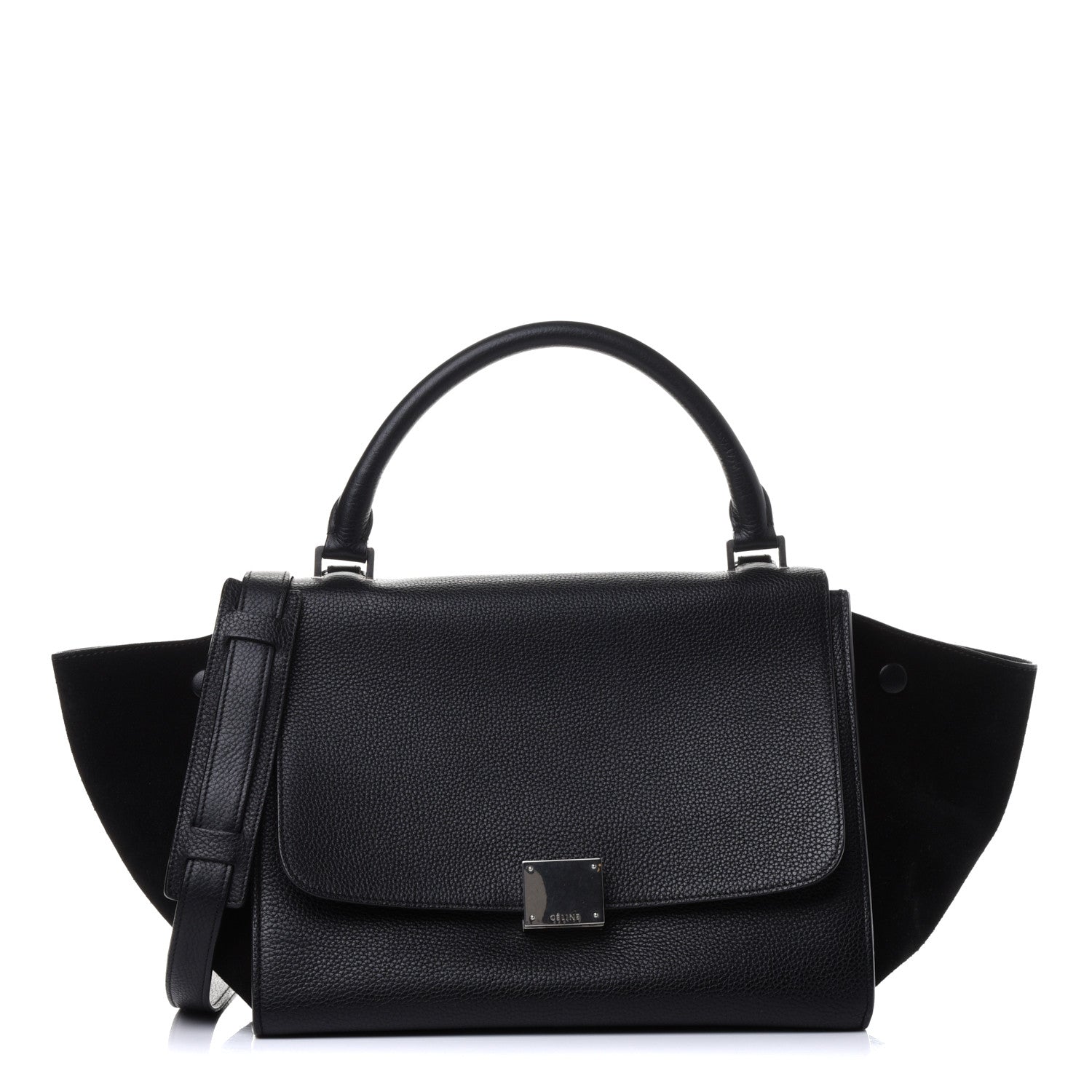 Celine Drummed Calfskin Suede Small Trapeze Black 1 of 4