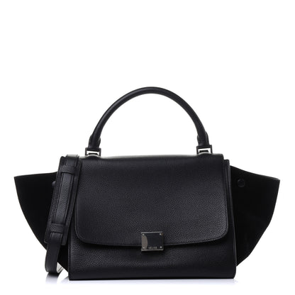 Celine Drummed Calfskin Suede Small Trapeze Black 1 of 4