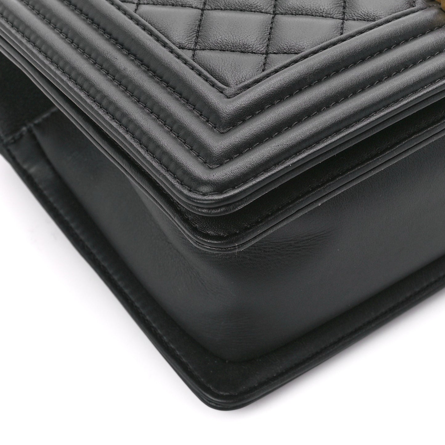 Calfskin Quilted Medium Boy Flap Black