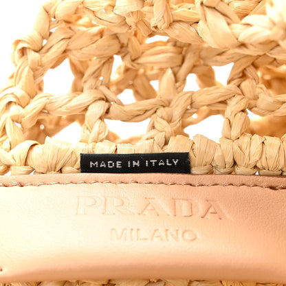 Prada Yarn Raffia Effect Crochet Logo Embroidered Tote Bag Naturale 7 of 10