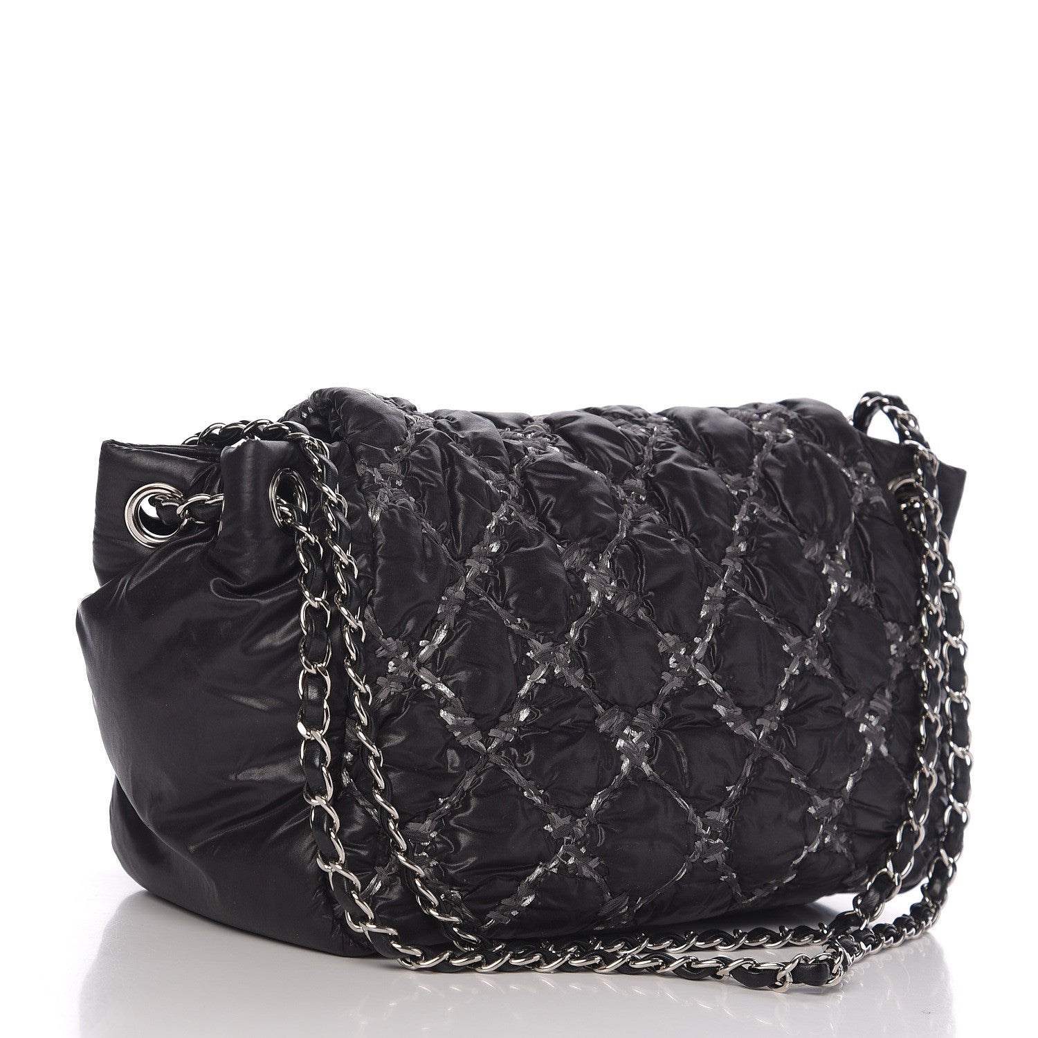 Chanel Nylon Quilted Tweed Stitch Bubble Flap Black 2 of 9