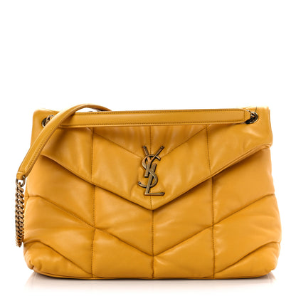 Saint Laurent Lambskin Quilted Medium Loulou Puffer Monogram Chain Satchel Saffran 1 of 11