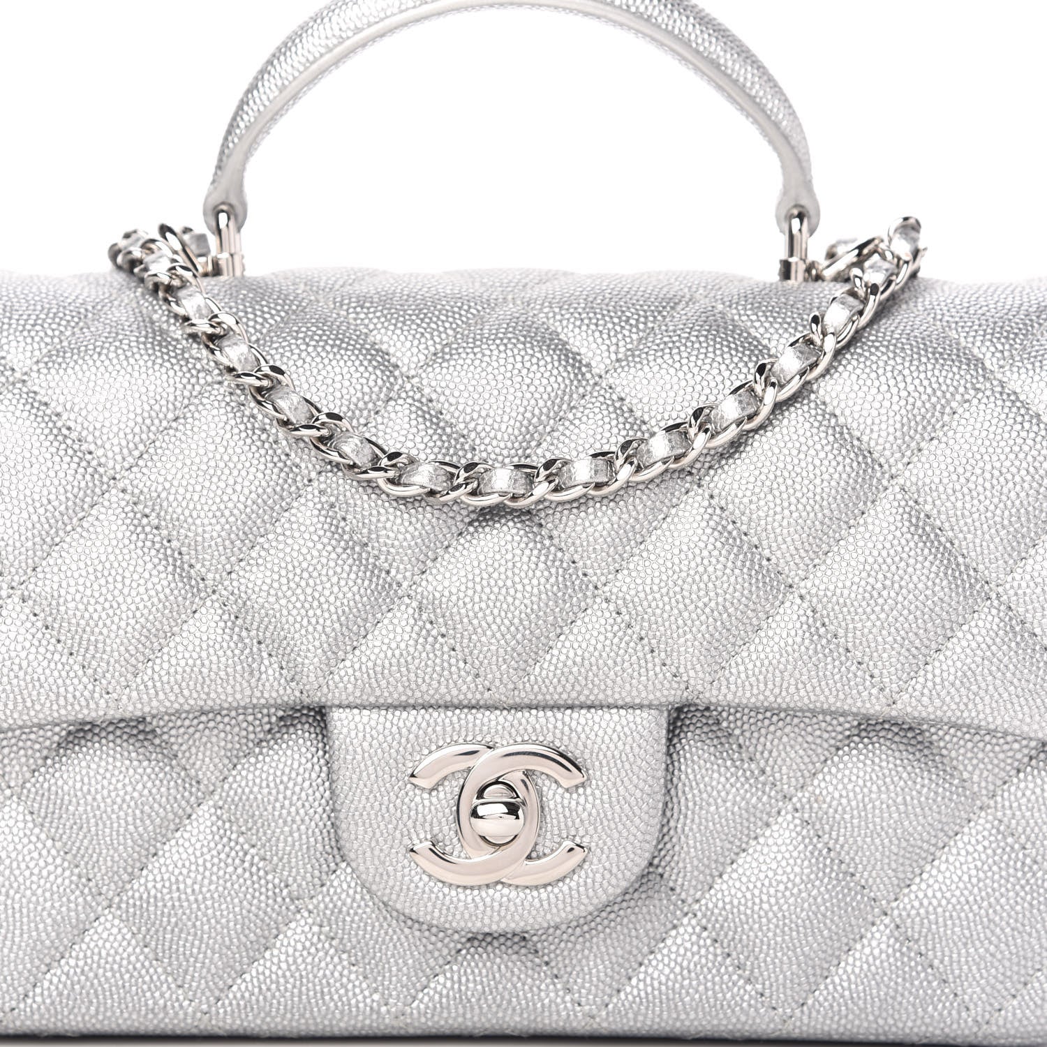 Chanel Metallic Caviar Quilted Mini Top Handle Rectangular Flap Silver 10 of 10