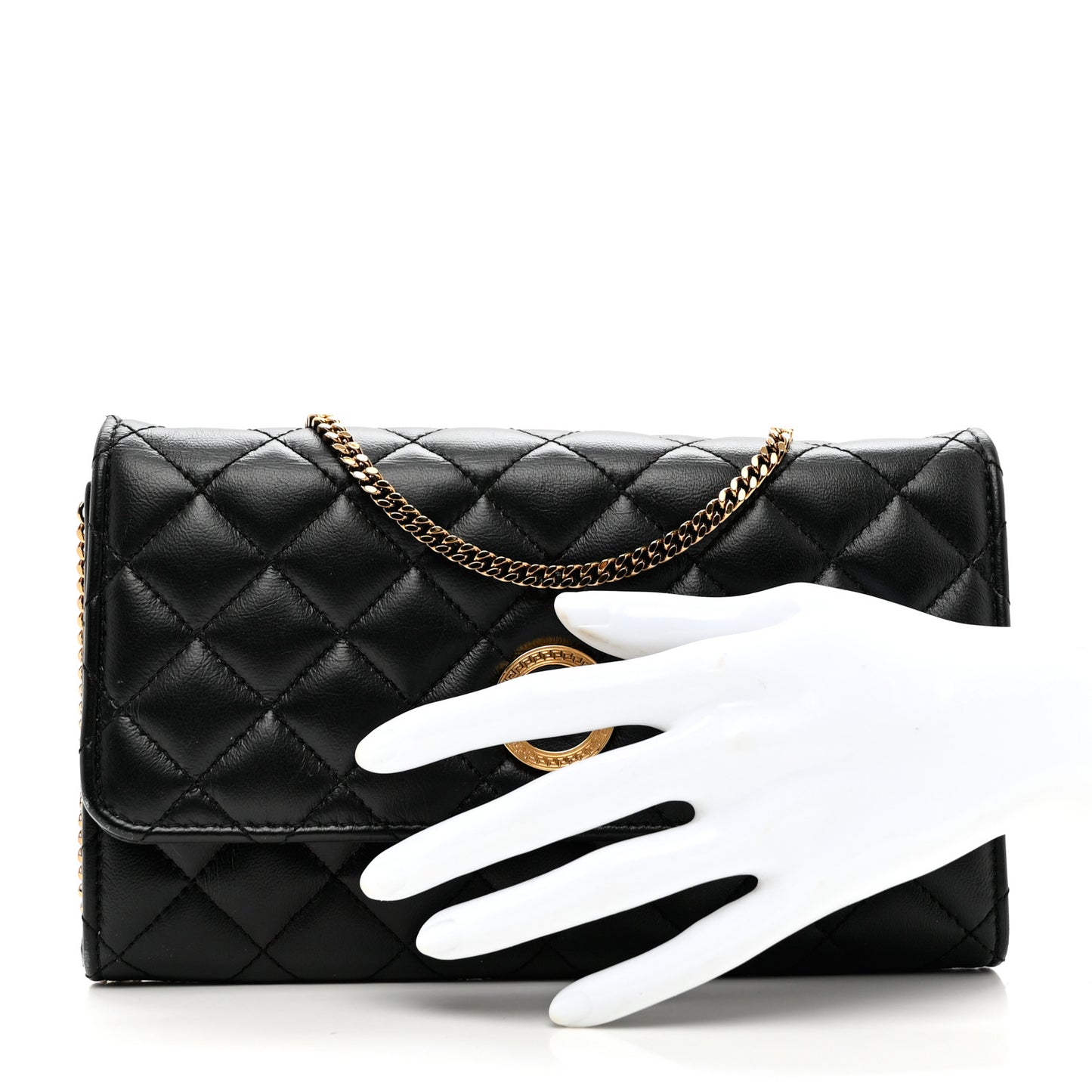 Lambskin Quilted Medusa Wallet On Chain Crossbody Black