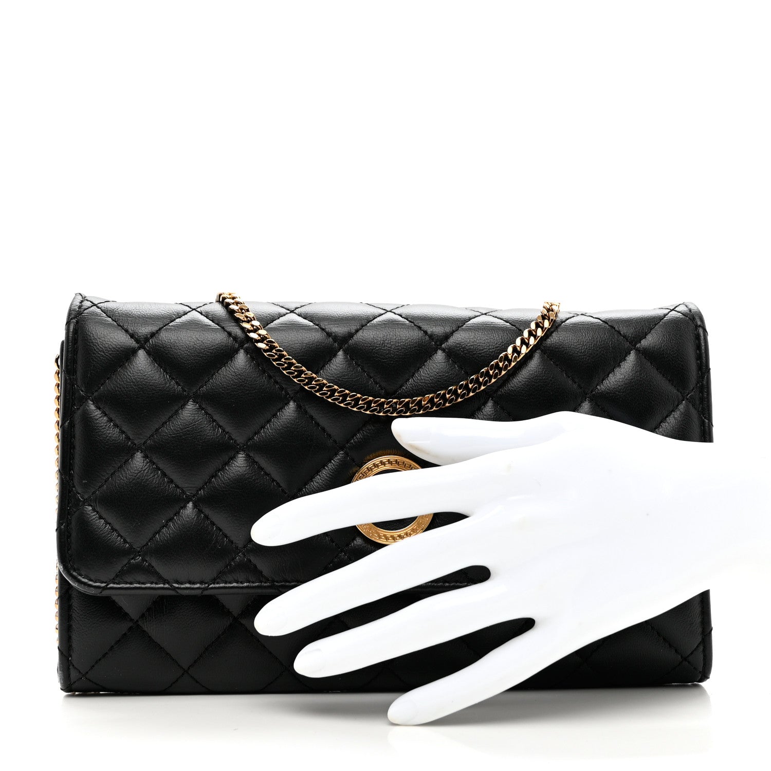 Versace Lambskin Quilted Medusa Wallet On Chain Crossbody Black 3 of 8