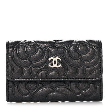 Chanel Goatskin Camellia Embossed Flap Card Holder Wallet Grey 1 of 9