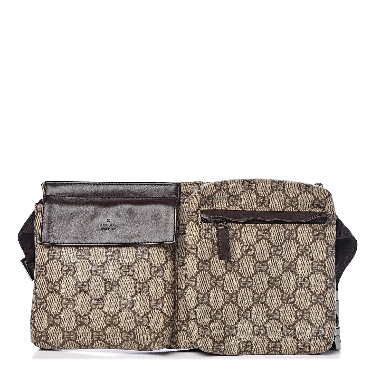 GG Plus Monogram Double Pocket Belt Bag Dark Brown