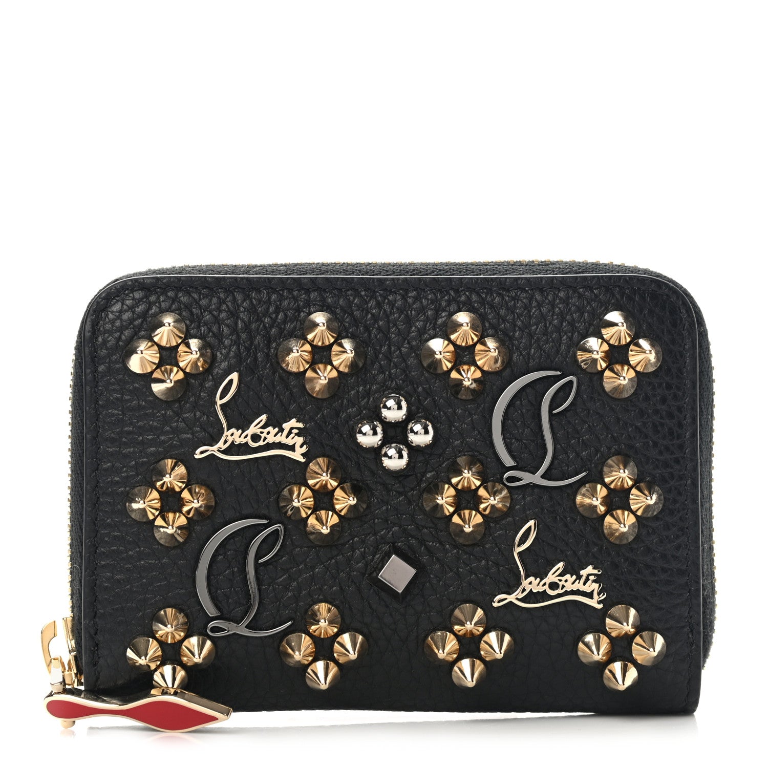 Christian Louboutin Calfskin Panettone Zip Around Coin Purse Black 1 of 10