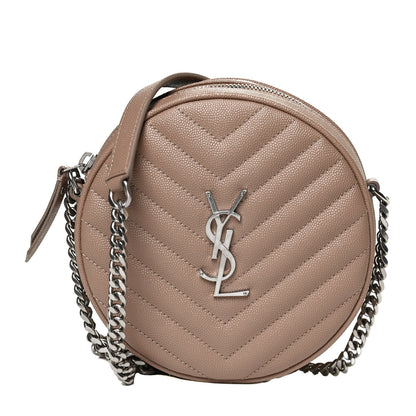 Saint Laurent Grain De Poudre Matelasse Chevron Quilted Round Vinyle Camera Bag Gold Sand 1 of 10