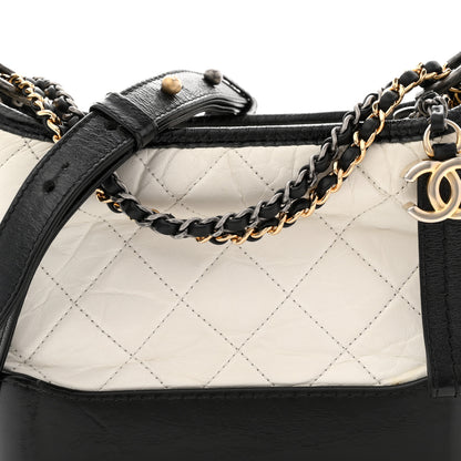 Chanel Aged Calfskin Quilted Small Gabrielle Hobo Black White 8 of 12