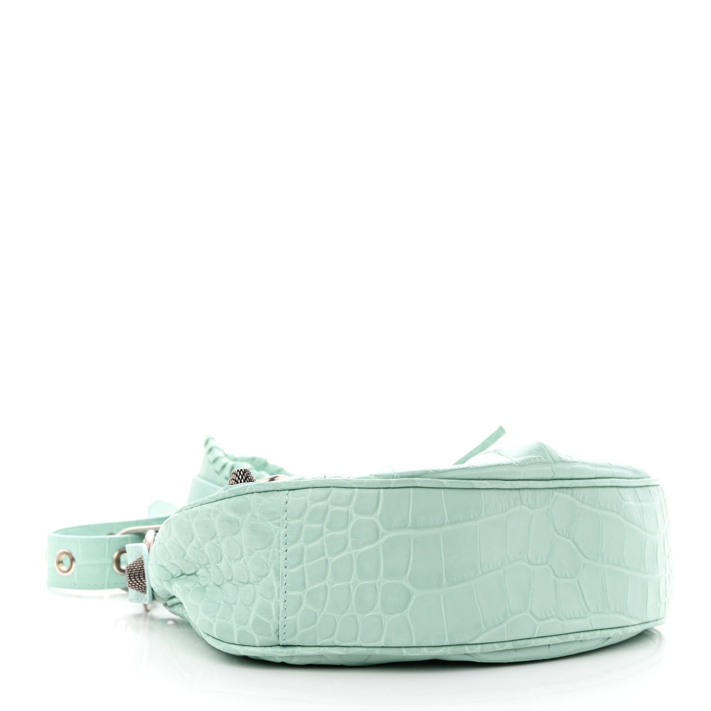 Extra Supple Calfskin Crocodile Embossed Le Cagole Shoulder Bag XS Green Acqua