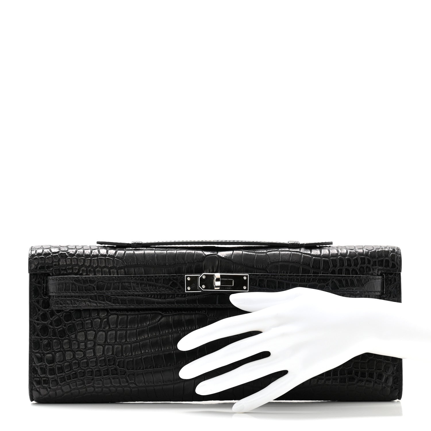 Hermes Matte Porosus Crocodile Kelly Cut Pochette Black 2 of 9
