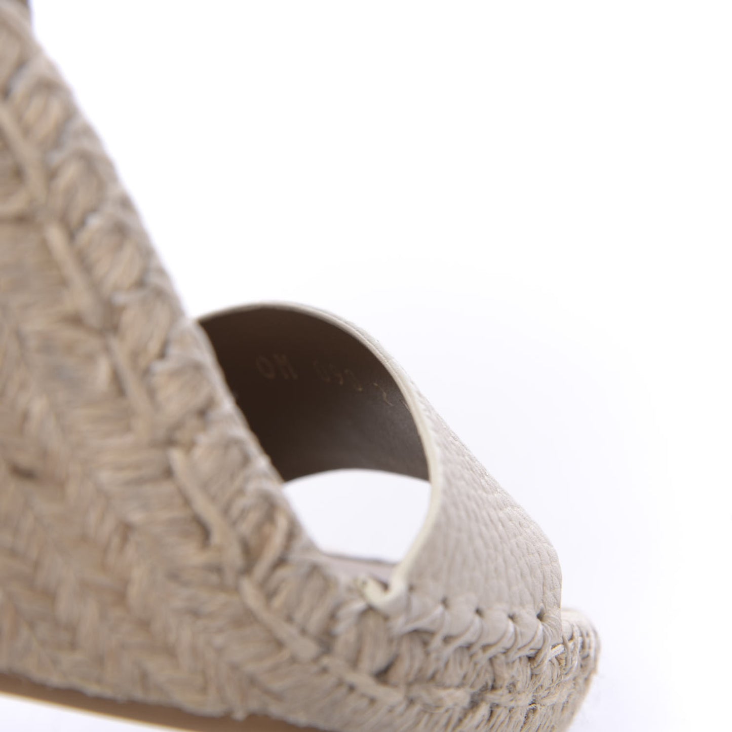 Grained Calfskin Rockstud Ankle Strap Espadrille 15/105mm Wedge Sandals 35 Light Ivory Natural