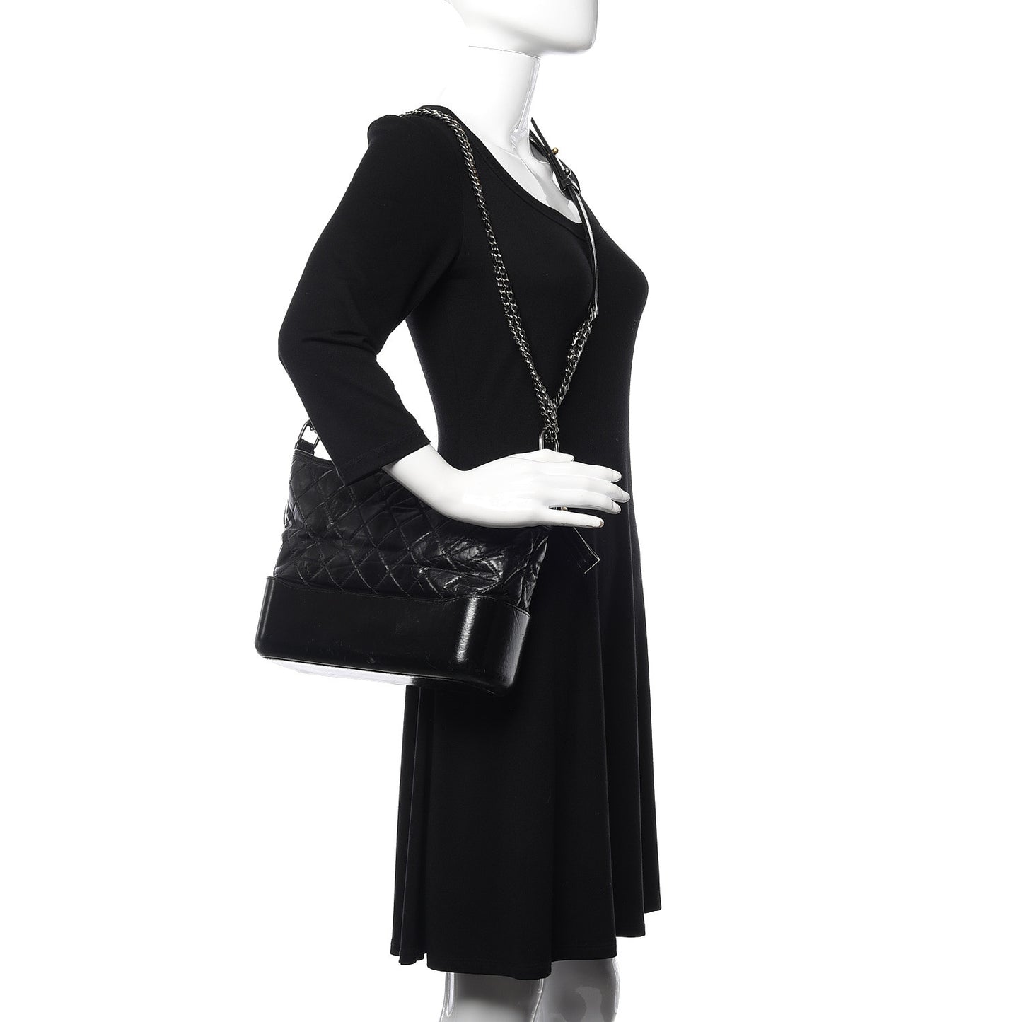 Aged Calfskin Quilted Medium Gabrielle Hobo Black