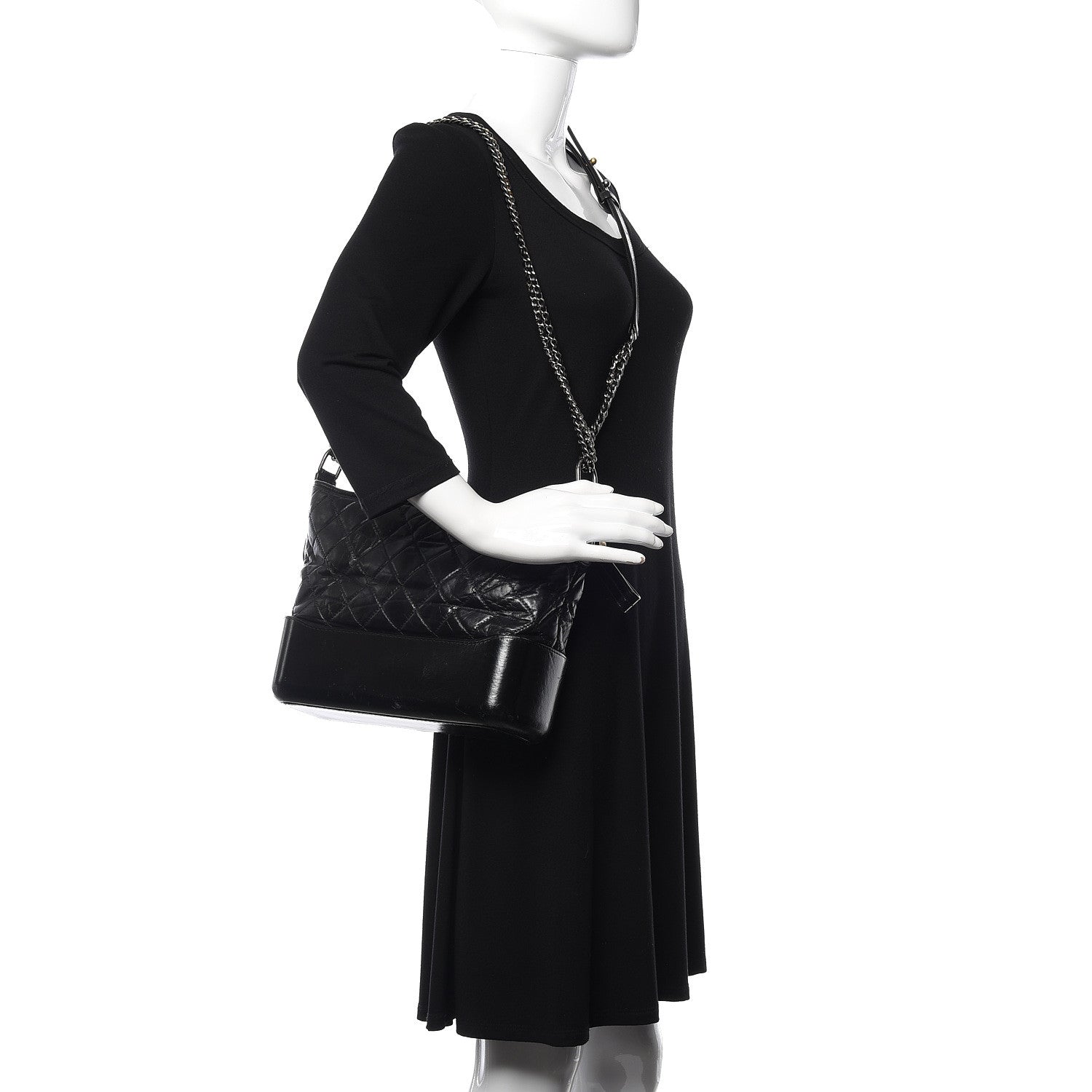 Chanel Aged Calfskin Quilted Medium Gabrielle Hobo Black 2 of 12