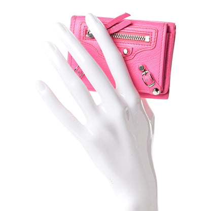 Balenciaga Agneau Arena Classic Hardware Mini Wallet Rose Fluo 2 of 12