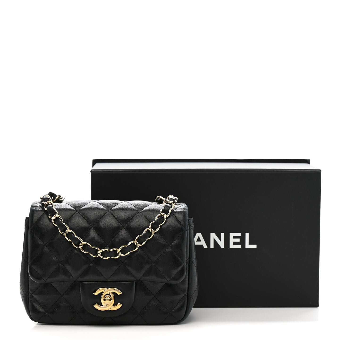 Lambskin Quilted Mini Square Flap Black