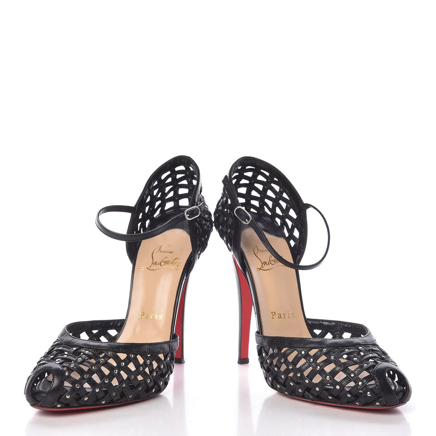Shiny Nappa Studded Woven 120 Platform Peep Toe Pumps 38.5 Black