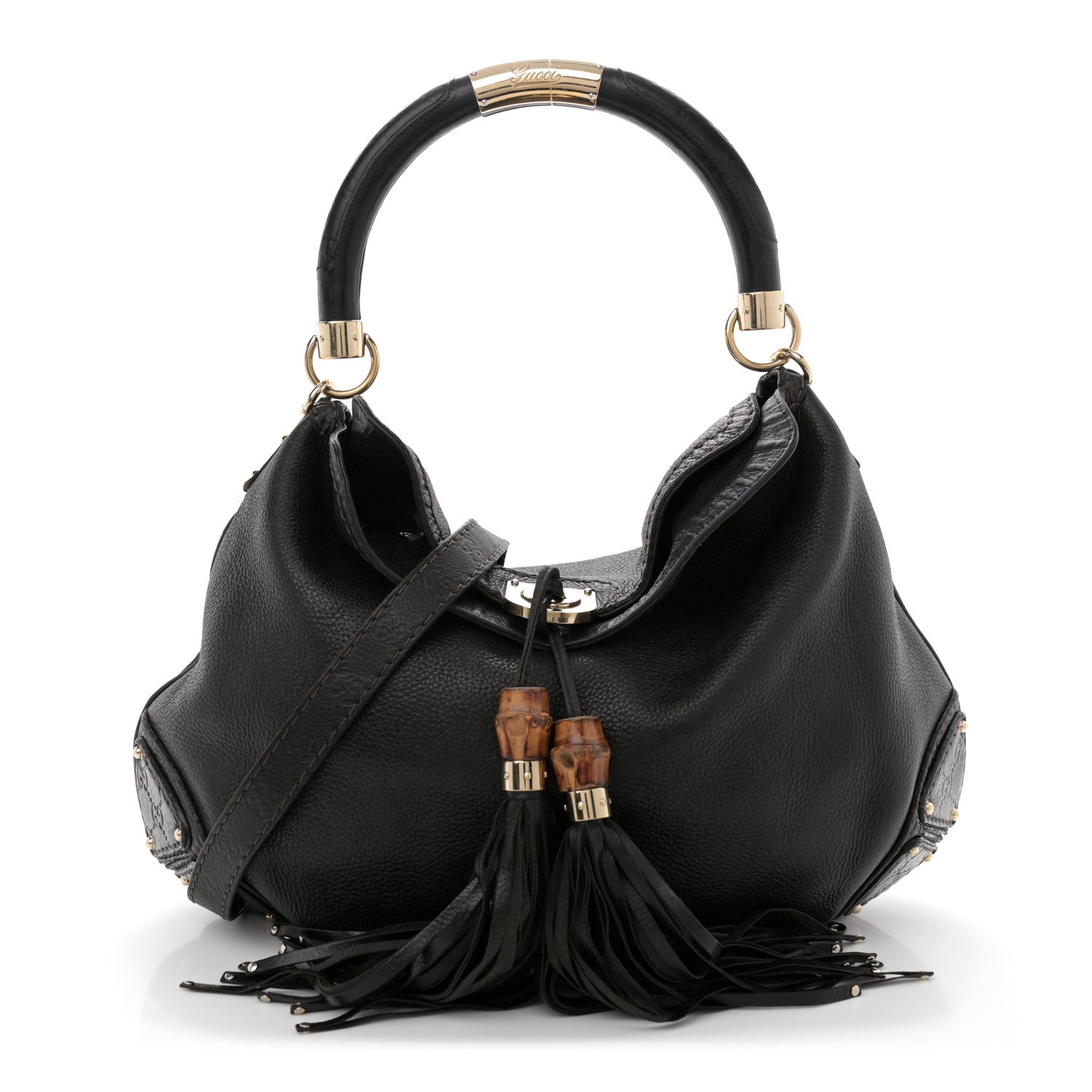 Gucci Calfskin Large Indy Top Handle Hobo Black 1 of 12