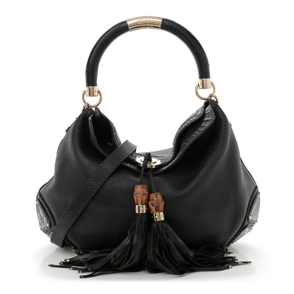 Gucci Calfskin Large Indy Top Handle Hobo Black 1 of 12